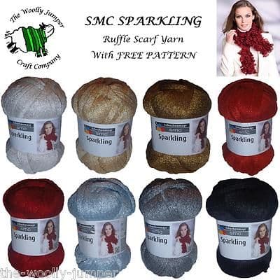 SMC SPARKLING 100g FRILLY ONDAS STYLE RUFFLE SCARF YARN - INCLUDES FREE PATTERN