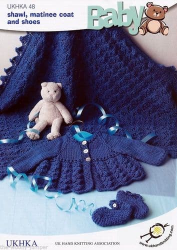 UKHKA 048 - DK BABY SHAWL MATINEE COAT & SHOES KNITTING PATTERN - TO FIT CHEST 14" TO 18"