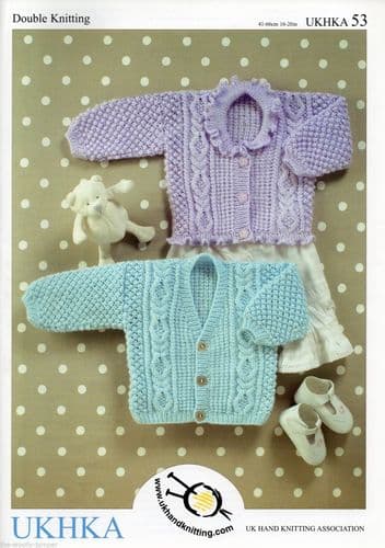 UKHKA 053 - ARAN STYLE DK CARDIGAN KNITTING PATTERN - TO FIT 0 TO 6 YEARS