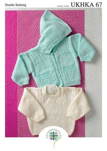 UKHKA 067 - DK CARDIGAN & SWEATER KNITTING PATTERN  - SIZE BIRTH TO 6 YEARS