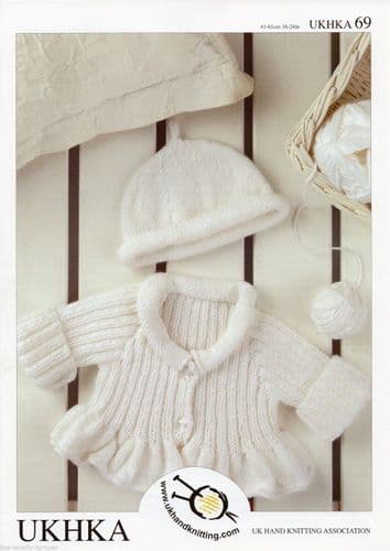 UKHKA 069 - DK CARDIGAN & HAT KNITTING PATTERN - TO FIT 0 TO 4 YEARS