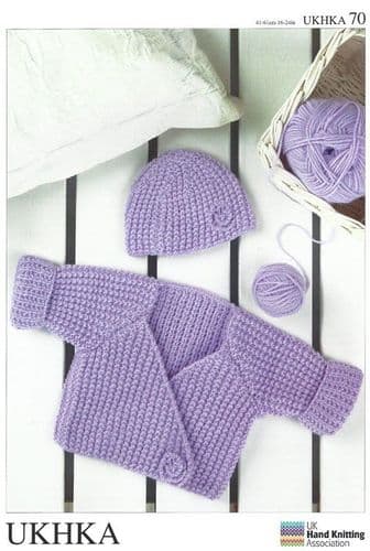 UKHKA 070 - DK CARDIGAN & HAT KNITTING PATTERN - SIZE BIRTH TO 4 YEARS
