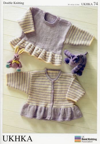 UKHKA 074 DK FRILLY BOTTOM CARDIGAN & SWEATER KNITTING PATTERN - PREM TO 4 YEARS