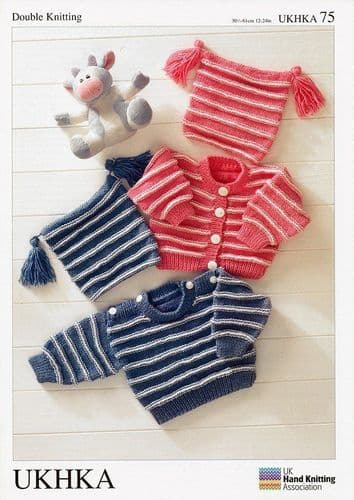 UKHKA 075 - DK SWEATER CARDIGAN & HAT KNITTING PATTERN - SIZE BIRTH TO 4 YEARS