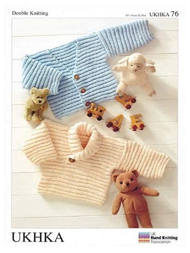 UKHKA 076 - DK SWEATER & CARDIGAN KNITTING PATTERN - SIZE BIRTH TO 4 YEARS
