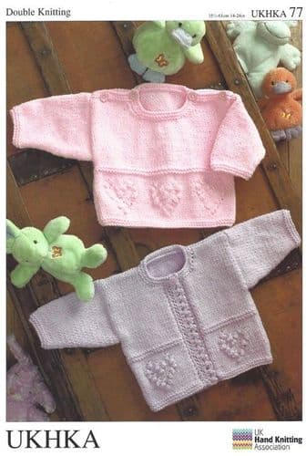 UKHKA 077 - DK SWEATER & CARDIGAN KNITTING PATTERN - SIZE BIRTH TO 4 YEARS