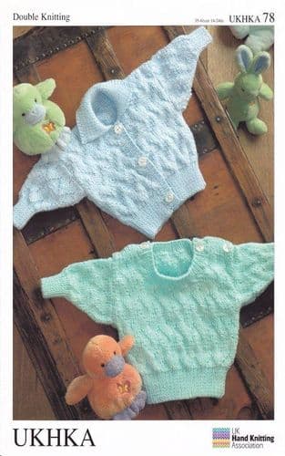 UKHKA 078 - DK CARDIGAN & SWEATER KNITTING PATTERN - SIZE BIRTH TO 4 YEARS