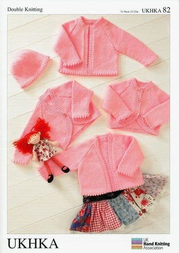 UKHKA 082 - DK BOLERO, CARDIGAN & HAT KNITTING PATTERN - SIZE BIRTH TO 2 YEARS