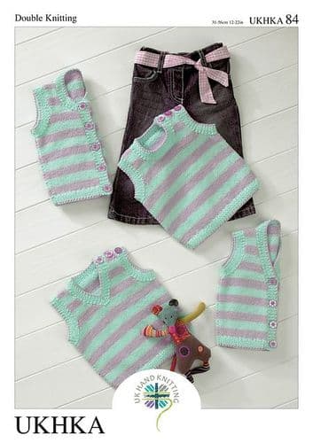 UKHKA 084 - DK WAISTCOAT & SLIPOVER KNITTING PATTERN - SIZE BIRTH TO 2 YEARS