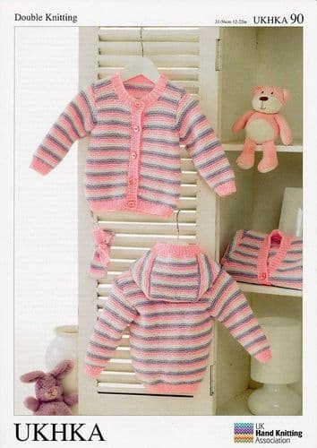 UKHKA 090 - DK CARDIGAN & HEADBAND KNITTING PATTERN - SIZE BIRTH TO 2 YEARS