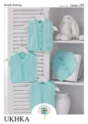 UKHKA 095 DK SLIPOVER & WAISTCOAT KNITTING PATTERN - BIRTH TO 2 YEARS
