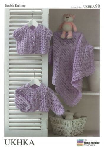 UKHKA 098 - DK CARDIGAN & BLANKET KNITTING PATTERN - SIZE PREMATURE TO 2 YEARS