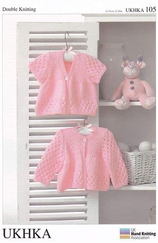 UKHKA 105 - DK CARDIGAN KNITTING PATTERN - SIZE PREMATURE TO 12 MONTHS