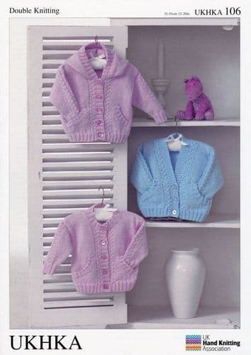 UKHKA 106 - DK CARDIGAN KNITTING PATTERN - SIZE PREMATURE TO 12 MONTHS