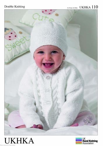 UKHKA 110 - DK CARDIGAN  HAT & BLANKET KNITTING PATTERN - TO FIT 12" TO 20"