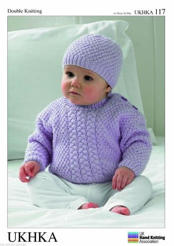 UKHKA 117 - DK SWEATER HAT & SCARF  KNITTING PATTERN - TO FIT 12" TO 20"