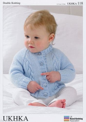 UKHKA 118 - DK CARDIGAN HAT & BOOTEES  KNITTING PATTERN - TO FIT 12" TO 20"