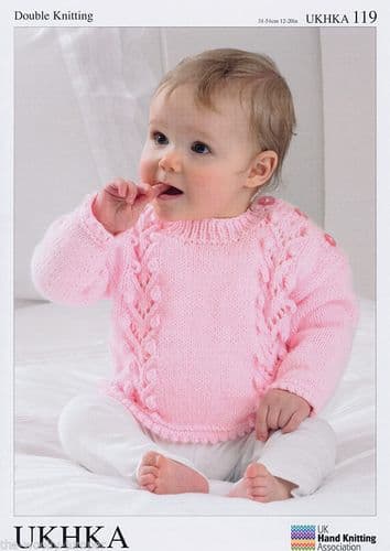 UKHKA 119 - DK CARDIGAN SWEATER & HAT  KNITTING PATTERN - TO FIT 12" TO 20"