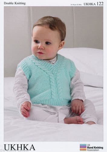 UKHKA 122- DK CARDIGAN SLIPOVER & WAISTCOAT KNITTING PATTERN - TO FIT 12" TO 20"