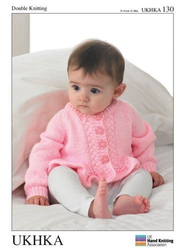 UKHKA 130 - DK CARDIGAN & SWEATER KNITTING PATTERN - SIZE BIRTH TO 12 MONTHS