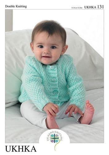 UKHKA 131 - DK CARDIGAN KNITTING PATTERN - SIZE PREMATURE TO 12 MONTHS