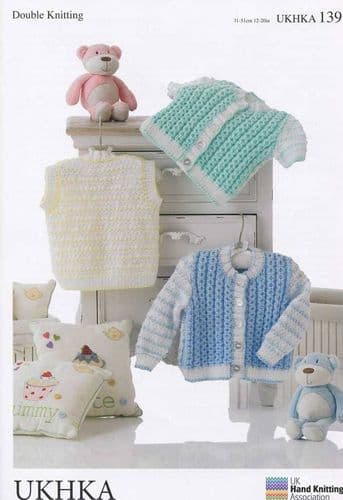UKHKA 139 - DK CARDIGAN & WAISTCOAT KNITTING PATTERN - TO FIT 12" TO 20"