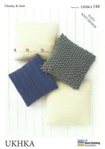 UKHKA 144 - CHUNKY & ARAN EASY KNIT CUSHION KNITTING PATTERN