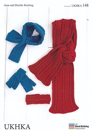 UKHKA 148 - ARAN & DK MITTENS NECK CUFF HEADBAND & SCARF KNITTING PATTERN
