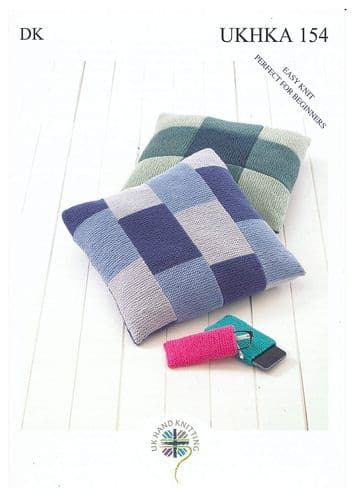 UKHKA 154 DK EASY KNIT CUSHION COVER,  GLASSES CASE & MOBILE COVER KNITTING PATTERN