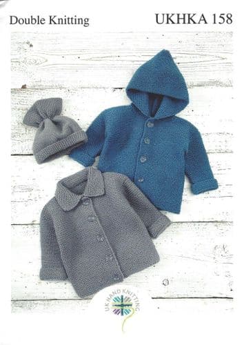 UKHKA 158 - DK JACKET & HAT KNITTING PATTERN - TO FIT BIRTH TO 12 MONTHS