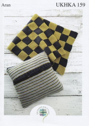 UKHKA 159 BLANKET AND CUSHION IN ARAN KNITTING PATTERN