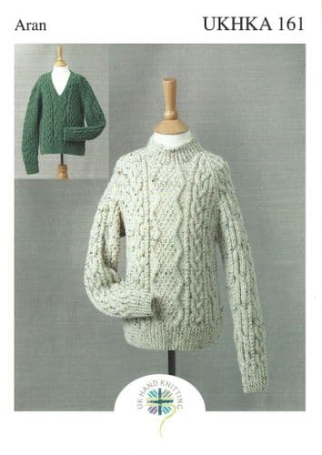 UKHKA 161 - ARAN SWEATER KNITTING PATTERN - TO FIT CHEST SIZE 24" TO 30"