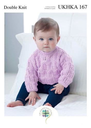 UKHKA 167 - DK CARDIGAN & SWEATER KNITTING PATTERN - TO FIT BIRTH TO 2 YEARS