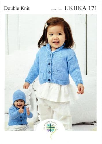 UKHKA 171 - DK JACKET BLANKET & HAT KNITTING PATTERN - TO FIT CHEST SIZE 12" TO 20"