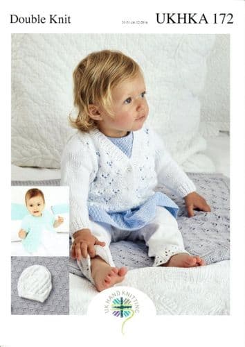 UKHKA 172 DK CARDIGAN BLANKET & HAT KNITTING PATTERN - TO FIT CHEST SIZE 12" TO 20"