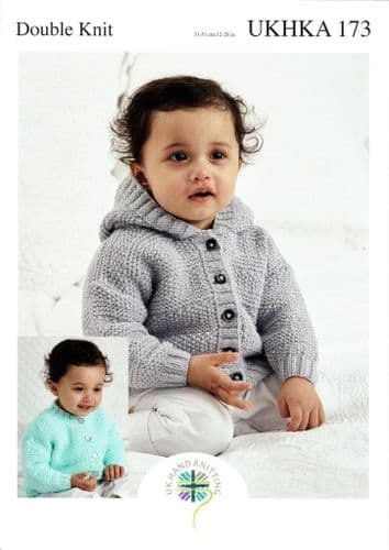 UKHKA 173 - DK CARDIGAN KNITTING PATTERN - TO FIT CHEST SIZE 12" TO 20"