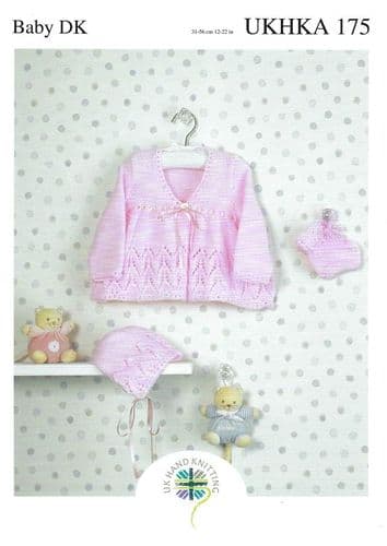 UKHKA 175 - BABY DK COAT  BONNET & BOOTEES  KNITTING PATTERN - TO FIT CHEST SIZE 12" TO 22"