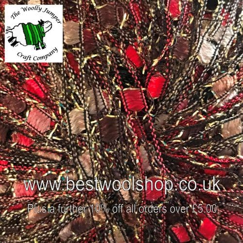 ZD02 JAMES C BRETT ZODIAC GLITTER TRELLIS SCARF & NECKLACE LADDER YARN - RED BROWN MIX