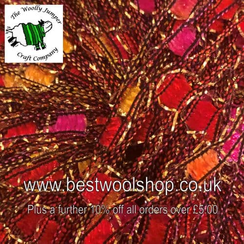 ZD03 JAMES C BRETT ZODIAC GLITTER TRELLIS SCARF & NECKLACE LADDER YARN - RED GOLD CERISE PINK MIX