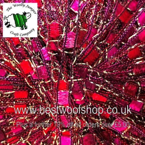 ZD04 JAMES C BRETT ZODIAC GLITTER TRELLIS SCARF & NECKLACE LADDER YARN - RED CLARET PINK MIX