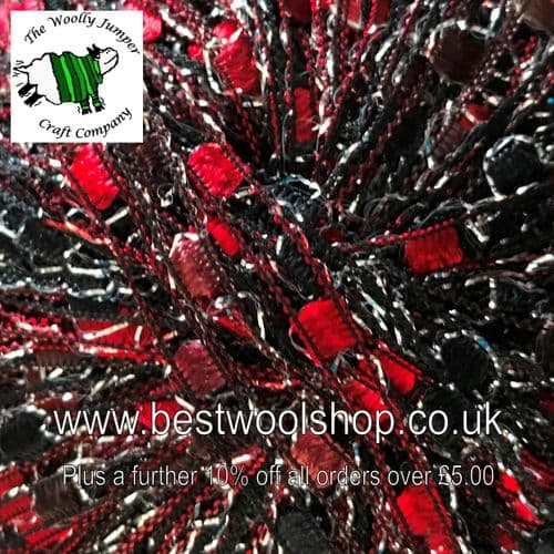 ZD05 JAMES C BRETT ZODIAC GLITTER TRELLIS SCARF & NECKLACE LADDER YARN - RED BROWN BLACK MIX