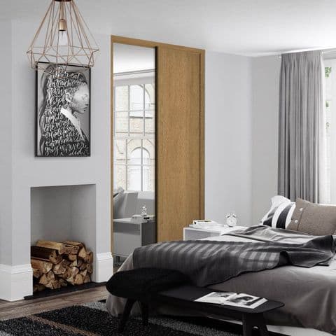 2 Door and track KIT- 1x 610mm Oak frame and panel/ 1x mirror, for an opening width 1145mm
