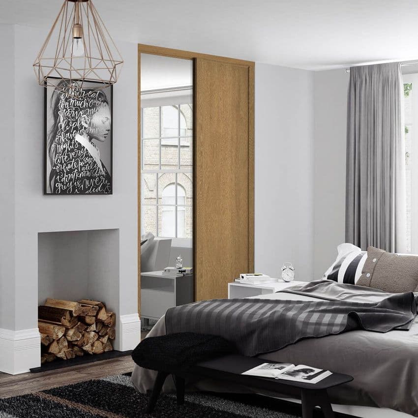 2 Door and track KIT- 1x 610mm Oak frame and panel/ 1x mirror, for an opening width 1145mm