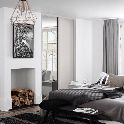 2 Door and track KIT- 1x 914mm Cashmere Grey frame and panel/ 1x mirror, for an opening width 1753mm