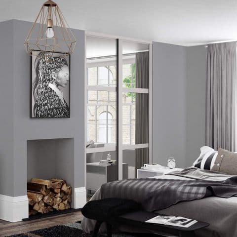 2 Doors and track: 2 x 914mm Shaker 3 panel Cashmere frame mirror doors for an opening width 1449mm