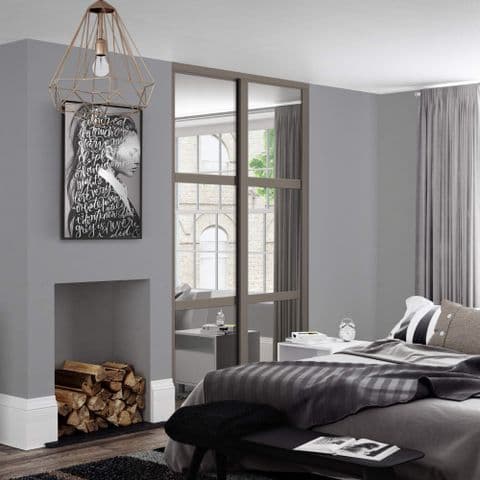 2 Doors and track: 2x610mm Shaker 3panel Stone grey frame mirror doors for an opening width 1145mm