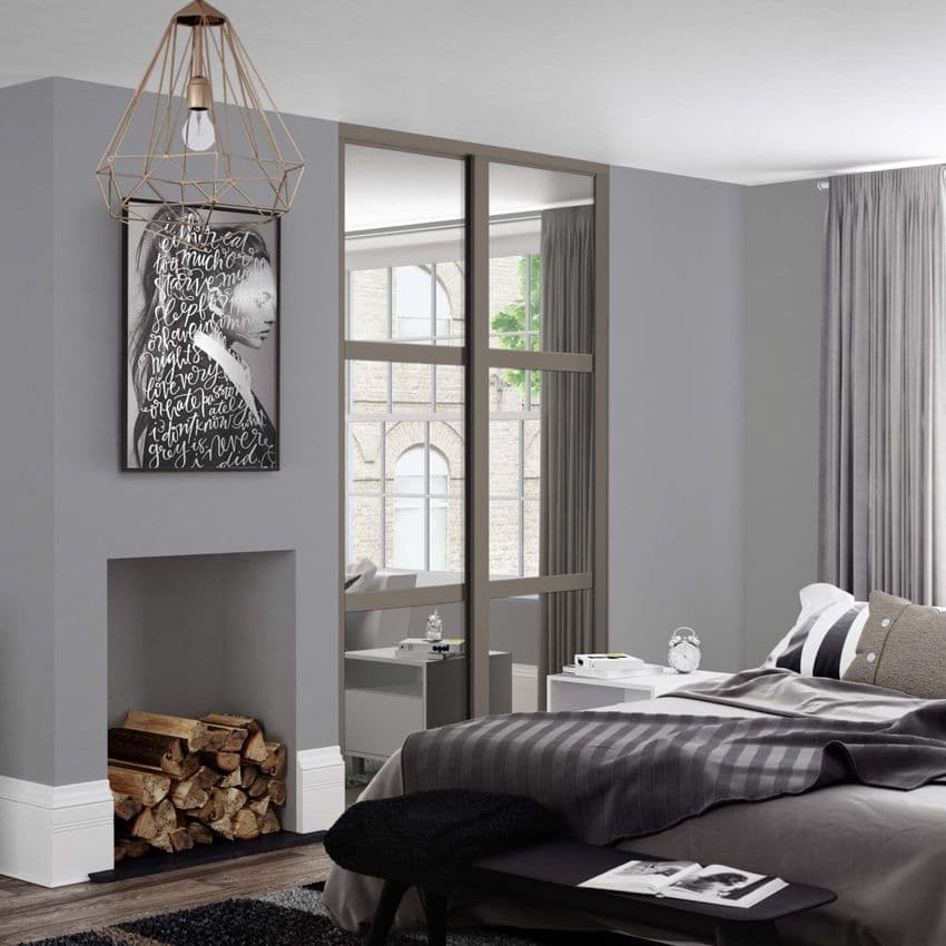 2 Doors and track: 2x610mm Shaker 3panel Stone grey frame mirror doors for an opening width 1145mm