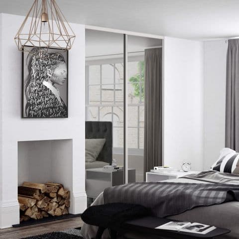 2x 610mm Classic White Framed, Mirror Sliding Door