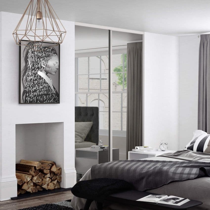2x 610mm Classic White Framed, Mirror Sliding Door