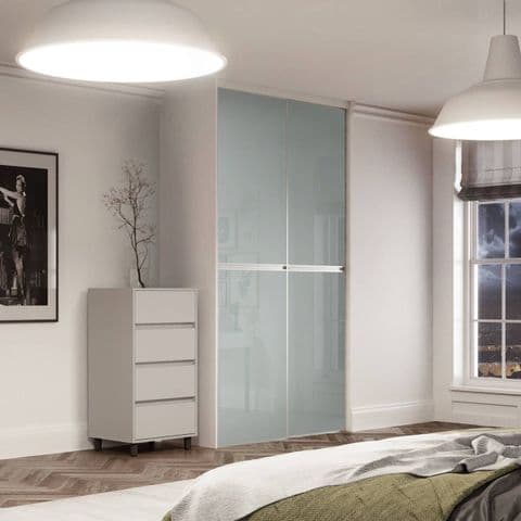 2x 610mm Minimalist Arctic White Glass Sliding Door Kit for an opening width of 1195mm